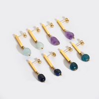 1 Pair Solid Color Plating Inlay 304 Stainless Steel Natural Stone Natural Stone 18K Gold Plated Drop Earrings main image 1