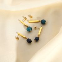 1 Pair Solid Color Plating Inlay 304 Stainless Steel Natural Stone Natural Stone 18K Gold Plated Drop Earrings main image 5