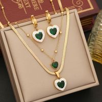 Stainless Steel 18K Gold Plated IG Style Commute Plating Inlay Heart Shape Zircon Bracelets Earrings Necklace main image 5