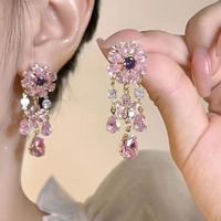 1 Pair Sweet Heart Shape Flower Inlay Metal Artificial Pearls Artificial Diamond Earrings sku image 22