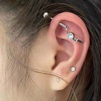 1 Piece Simple Style Shiny Solid Color Inlay Stainless Steel Artificial Rhinestones Silver Plated Ear Studs main image 5