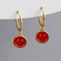 1 Paar Süß Lächelndes Gesicht Emaille Sterling Silber Ohrringe sku image 3