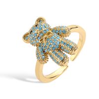 Style Simple Ours Le Cuivre Incruster Turquoise Strass Anneau Ouvert main image 4