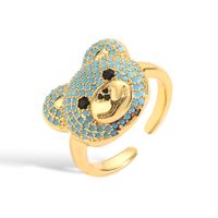 Style Simple Ours Le Cuivre Incruster Turquoise Strass Anneau Ouvert main image 3