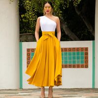 Summer Spring Elegant Solid Color Polyester Maxi Long Dress Skirts main image 4
