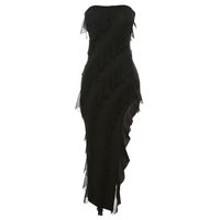 Women's Sheath Dress Elegant Strapless Tassel Sleeveless Solid Color Maxi Long Dress Daily sku image 6