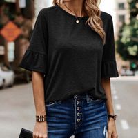 Women's T-shirt Half Sleeve T-shirts Button Casual Solid Color main image 5