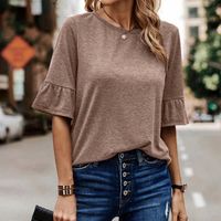 Women's T-shirt Half Sleeve T-shirts Button Casual Solid Color main image 2