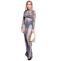 Women's Sheath Dress Sexy High Neck Printing Long Sleeve Polka Dots Maxi Long Dress Street main image 4