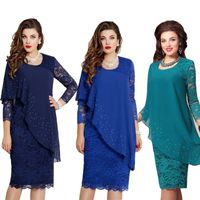Women's Party Dress Elegant Round Neck Lace 3/4 Length Sleeve Solid Color Midi Dress Banquet main image 1