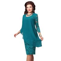 Women's Party Dress Elegant Round Neck Lace 3/4 Length Sleeve Solid Color Midi Dress Banquet sku image 1
