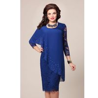 Women's Party Dress Elegant Round Neck Lace 3/4 Length Sleeve Solid Color Midi Dress Banquet main image 2