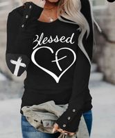 Women's T-shirt Long Sleeve T-shirts Printing Casual Cross Letter Heart Shape main image 6