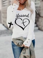 Women's T-shirt Long Sleeve T-shirts Printing Casual Cross Letter Heart Shape main image 2