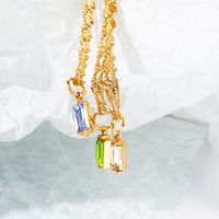 201 Stainless Steel Glass Gold Plated Retro Simple Style Plating Inlay Square Zircon Pendant Necklace main image 4