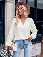 Women's Blouse Long Sleeve Blouses Casual Round Dots Solid Color main image 5