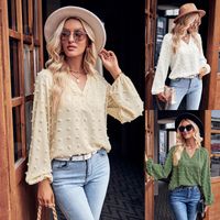 Women's Blouse Long Sleeve Blouses Casual Round Dots Solid Color main image 1