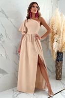 Women's Slit Dress Elegant Diagonal Collar Slit Short Sleeve Solid Color Maxi Long Dress Banquet sku image 16
