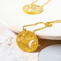 201 Stainless Steel 304 Stainless Steel Gold Plated Retro Simple Style Enamel Plating Round Devil'S Eye Moon Pendant Necklace main image 4