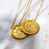 201 Stainless Steel 304 Stainless Steel Gold Plated Retro Simple Style Enamel Plating Round Devil'S Eye Moon Pendant Necklace main image 3