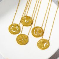 201 Stainless Steel 304 Stainless Steel Gold Plated Retro Simple Style Enamel Plating Round Devil'S Eye Moon Pendant Necklace main image 1