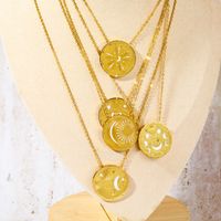 201 Stainless Steel 304 Stainless Steel Gold Plated Retro Simple Style Enamel Plating Round Devil'S Eye Moon Pendant Necklace main image 2