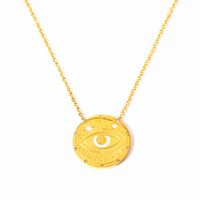 201 Stainless Steel 304 Stainless Steel Gold Plated Retro Simple Style Enamel Plating Round Devil'S Eye Moon Pendant Necklace sku image 1