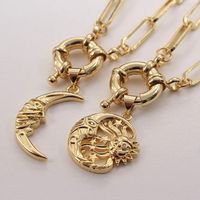 Retro Sun Moon Copper Gold Plated Zircon Pendant Necklace In Bulk main image 1
