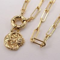 Retro Sun Moon Copper Gold Plated Zircon Pendant Necklace In Bulk sku image 1