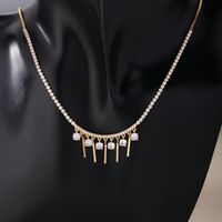 Wholesale Simple Style Square Tassel Copper Plating Chain Inlay K Gold Plated Rhodium Plated Zircon Pendant Necklace main image 2