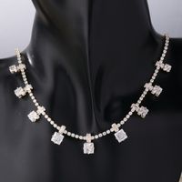 Wholesale Simple Style Square Tassel Copper Plating Chain Inlay K Gold Plated Rhodium Plated Zircon Pendant Necklace main image 3