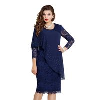 Women's Party Dress Elegant Round Neck Lace 3/4 Length Sleeve Solid Color Midi Dress Banquet sku image 17