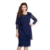 Women's Party Dress Elegant Round Neck Lace 3/4 Length Sleeve Solid Color Midi Dress Banquet sku image 23