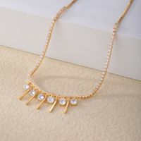 Wholesale Simple Style Square Tassel Copper Plating Chain Inlay K Gold Plated Rhodium Plated Zircon Pendant Necklace sku image 4