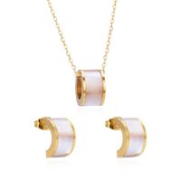 Wholesale Elegant French Style C Shape Stainless Steel Inlay Shell Earrings Necklace sku image 2