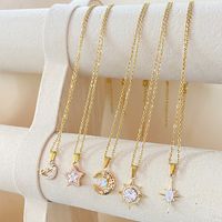 Fairy Style Korean Style Starry Sky Moon Stainless Steel Copper Plating Inlay Zircon Gold Plated Pendant Necklace main image 1