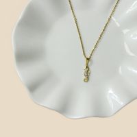 Casual Hawaiian Tropical Rabbit Hippocampus Crab Stainless Steel Copper Inlay Zircon Gold Plated Pendant Necklace main image 3