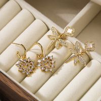 1 Pair Simple Style Commute Heart Shape Dragonfly Plating Inlay Copper Zircon 18k Gold Plated Drop Earrings main image 1