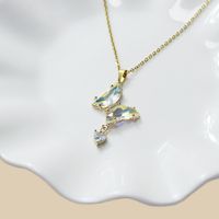 Sweet Butterfly Stainless Steel Copper Plating Inlay Zircon Gold Plated Pendant Necklace sku image 1