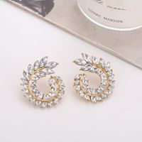 1 Pair Lady Leaf Inlay Artificial Crystal Ear Studs main image 3