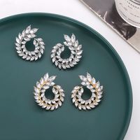 1 Pair Lady Leaf Inlay Artificial Crystal Ear Studs main image 1