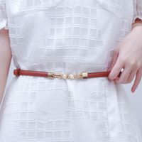 Elegant Solid Color Pu Leather Imitation Pearl Alloy Women's Leather Belts main image 3