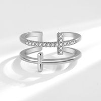 Elegant Cross Sterling Silver Plating Inlay Zircon Open Rings sku image 1