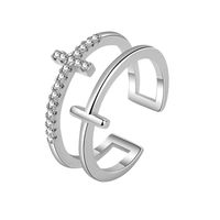 Elegant Cross Sterling Silver Plating Inlay Zircon Open Rings main image 3