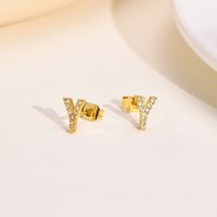1 Pair Simple Style Letter Inlay Copper Zircon Gold Plated Ear Studs main image 4