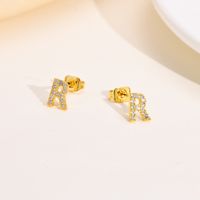 1 Pair Simple Style Letter Inlay Copper Zircon Gold Plated Ear Studs main image 3