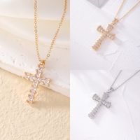 Wholesale Retro Simple Style Cross 304 Stainless Steel Copper Plating Inlay K Gold Plated Rhodium Plated Zircon Necklace Pendant main image 1