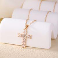 Wholesale Retro Simple Style Cross 304 Stainless Steel Copper Plating Inlay K Gold Plated Rhodium Plated Zircon Necklace Pendant main image 6