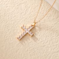 Wholesale Retro Simple Style Cross 304 Stainless Steel Copper Plating Inlay K Gold Plated Rhodium Plated Zircon Necklace Pendant main image 2