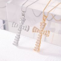 Wholesale Retro Simple Style Cross 304 Stainless Steel Copper Plating Inlay K Gold Plated Rhodium Plated Zircon Necklace Pendant main image 5